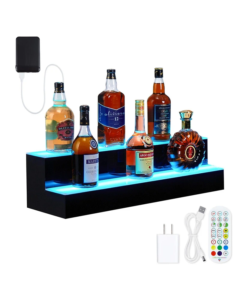 homfan Led Illuminated Acrylic Liquor Bottle Shelf, Remote and App Controlled Multi-power Display Rack for Home Bar Ktv Club