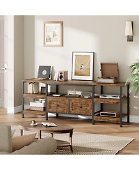 homfan Industrial Tv Stand with Metal Frame, 2 Fabric Drawers and Open Storage Shelves, Modern Living Room Entertainment Center, Fits Tv's