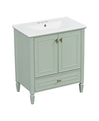 Sillysis 30 Inch Retro Bathroom Vanity with Ceramic Sink, Solid Wood Frame, Soft Close Doors and Bottom Drawer Storage