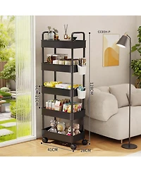 homfan 5 Tier Bar Cart, 16 Inch Slim Rolling Utility Shelf Cart with Side Baskets and Locking Wheels for Kitchen or Pantry