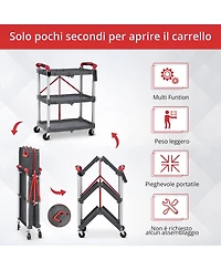homfan 3 Tier Bar Cart, 23 Inch Collapsible Rolling Service Cart with Locking Wheels for Kitchen or Pantry