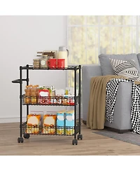 homfan 3 Tier Bar Cart, 28 Inch Heavy Duty Metal Storage Cart with Adjustable Shelves and Locking Wheels for Kitchen or Pantry