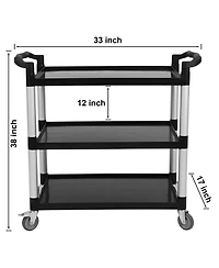 homfan 3 Tier Bar Cart, 33 Inch Plastic Rolling Utility Cart with Locking Wheels for Kitchen or Pantry