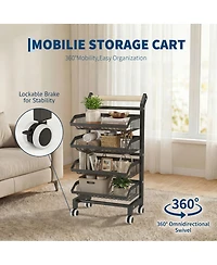 homfan 3 Tier Bar Cart, 32 Inch Foldable Carbon Steel Rolling Storage Cart with Locking Wheels for Kitchen or Pantry