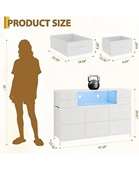 gaomon Dresser for Bedroom with 10 Fabric Drawers, Tv Stand with Led Light and Charging Station for 45, 50, 55 Inch Tv