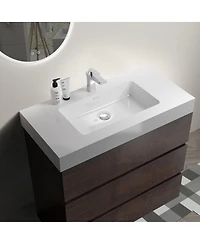 Sillysis Modern Bathroom Vanity with Stone Sink, Pre-assembled Soft Close 3 Drawers