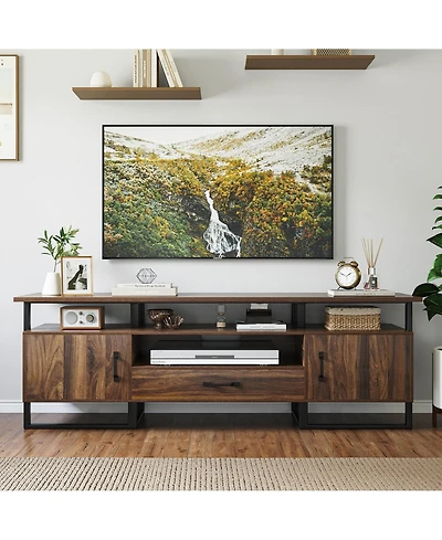 homfan Mid Century Modern Tv Stand for 75 Inch Tv, Entertainment Center, Storage and Drawer, Industrial Media Console for Living Room