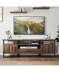 homfan Mid Century Modern Tv Stand for 75 Inch Tv, Entertainment Center, Storage and Drawer, Industrial Media Console for Living Room