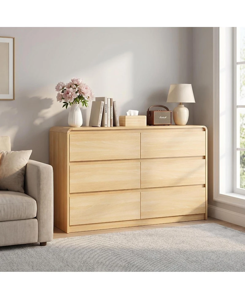 Streamdale Furniture Modern 6-Drawer Wood Dresser with Concealed Handles and Rounded Corners