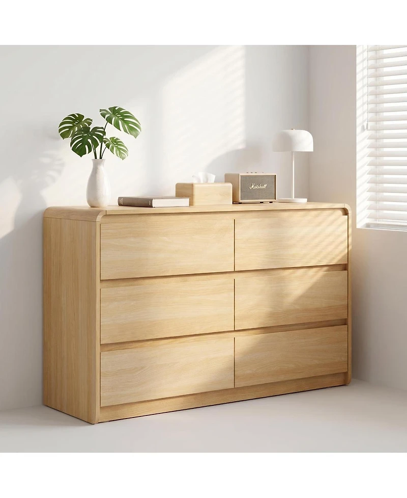 Streamdale Furniture Modern 6-Drawer Wood Dresser with Concealed Handles and Rounded Corners