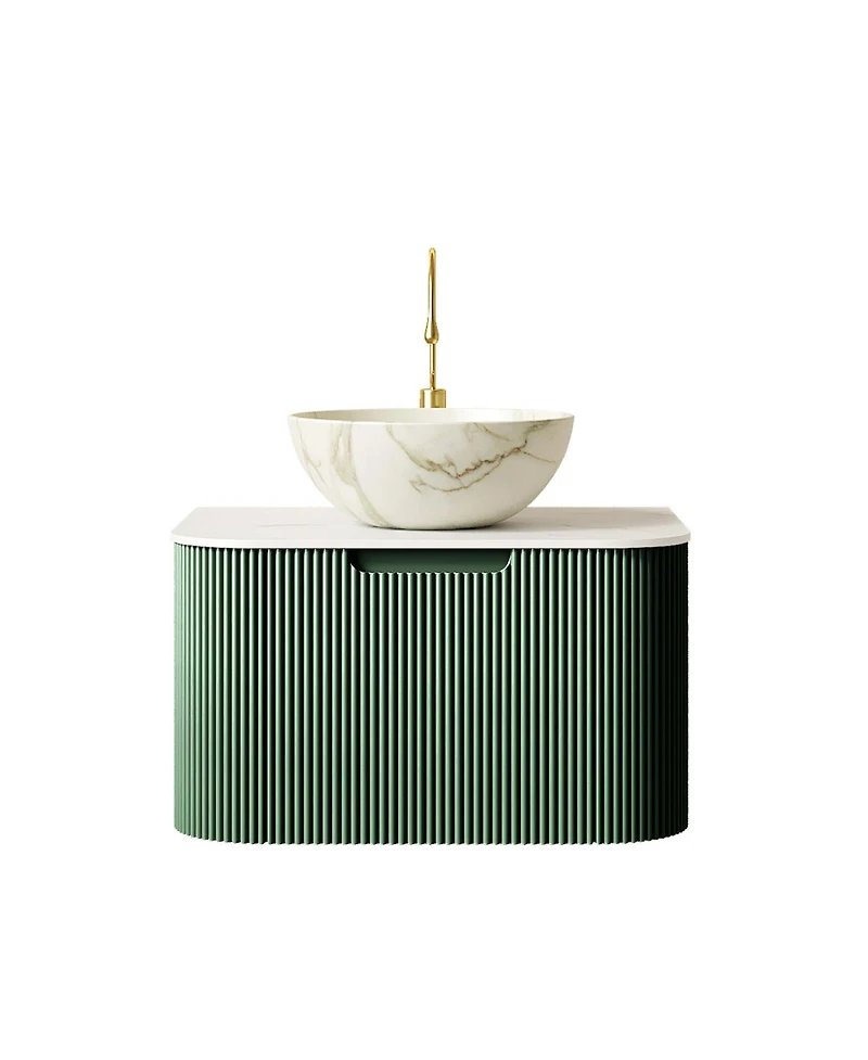 Sillysis Wall-Mounted Bathroom Vanity with Ceramic Sink, Sintered Stone Top, Soft Close Drawer