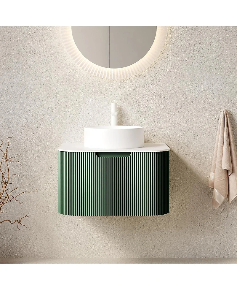 Sillysis Wall-Mounted Bathroom Vanity with Ceramic Sink, Sintered Stone Top, Soft Close Drawer