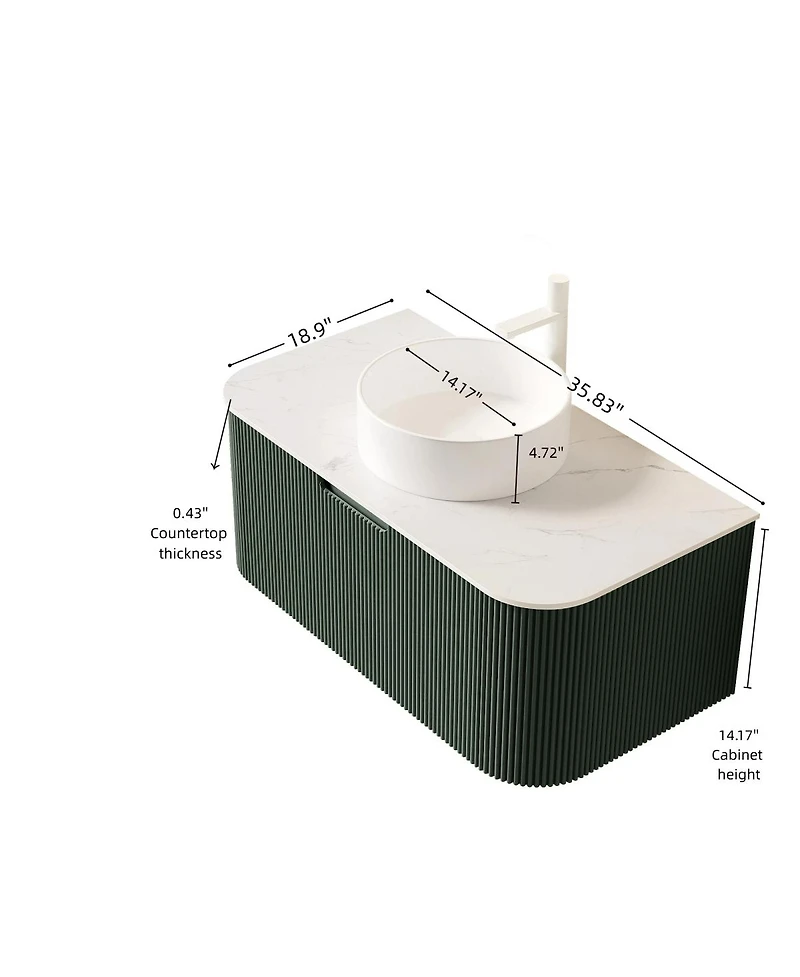 Sillysis Wall-Mounted Bathroom Vanity with Ceramic Sink, Sintered Stone Top, Soft Close Drawer