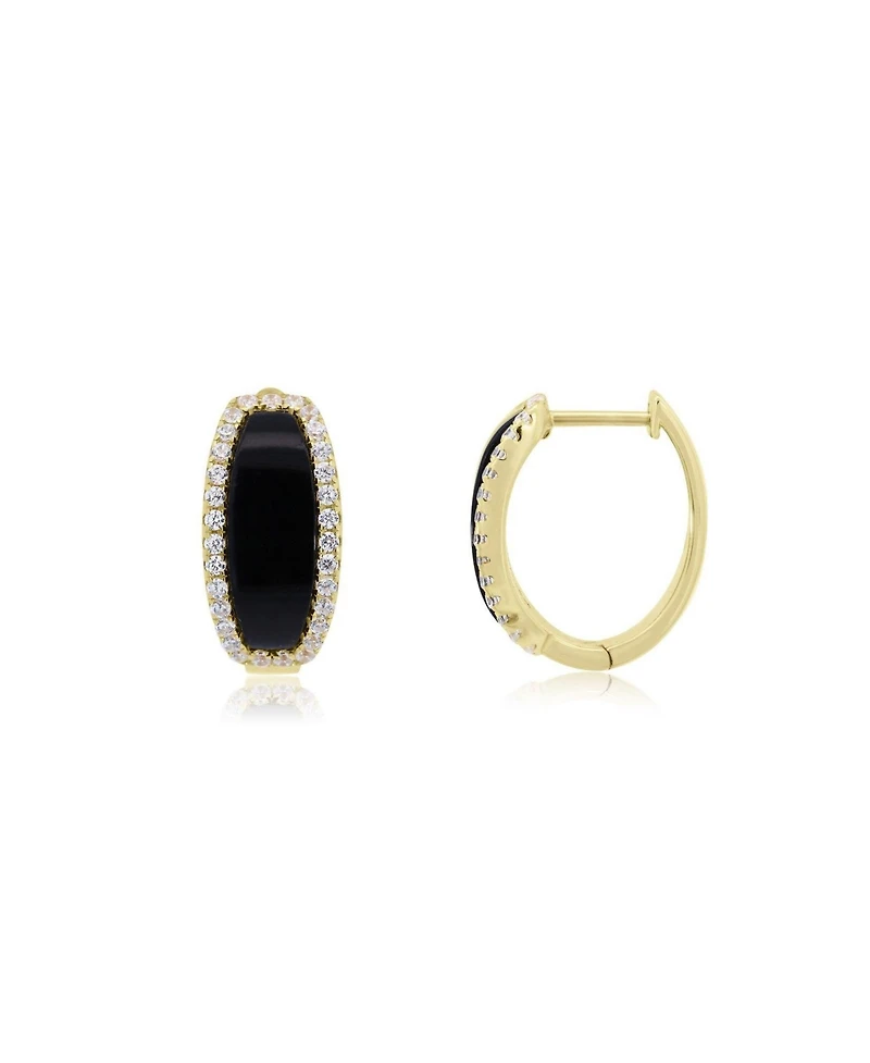 The Lovery Onyx Cz Oval Hoop Earrings 14K Gold-Plated Sterling Silver