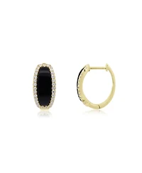 The Lovery Onyx Cz Oval Hoop Earrings 14K Gold-Plated Sterling Silver
