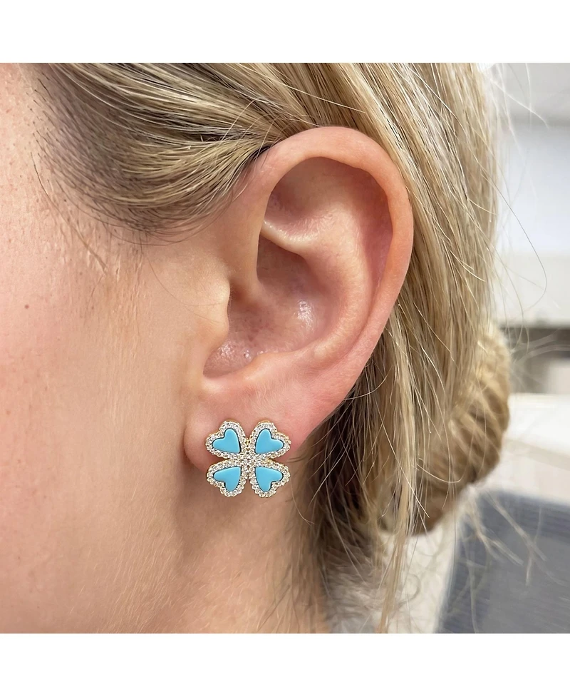 The Lovery Turquoise Cz Lucky Clover Stud Earrings 14K Gold-Plated Sterling Silver