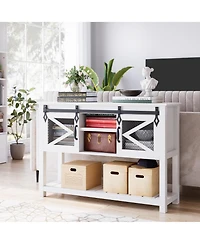 homfan Farmhouse Entryway Console Sofa Table – 46inch Narrow Accent Table with Sliding Barn Doors and Storage Shelves – Ideal for Foyer