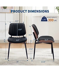 homfan Set of 2 Modern Boho Dining Chairs - Pu Leather Upholstered, Curved Walnut Backrest - Ergonomic - Mid-Century Accent Side Chairs