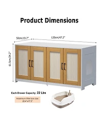 homfan Large Cat Litter Box Enclosure for 2 Cats, Hidden Double Room Cat Furniture Cabinet, Wooden Pet House with Sliding Trays, Ventilated Tv Stand