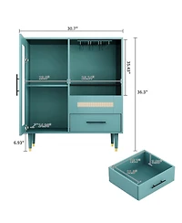 homfan 30" Wine Cabinet Tempered Glass Door, Drawers, Wine Rack and Glass Holder, Sideboard Buffet for Dining Room or Living Room