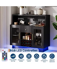 homfan Bar Cabinet with Led Lights, Glass Holder and Power Outlet, Coffee Bar with Drawer Storage for Home and Kitchen