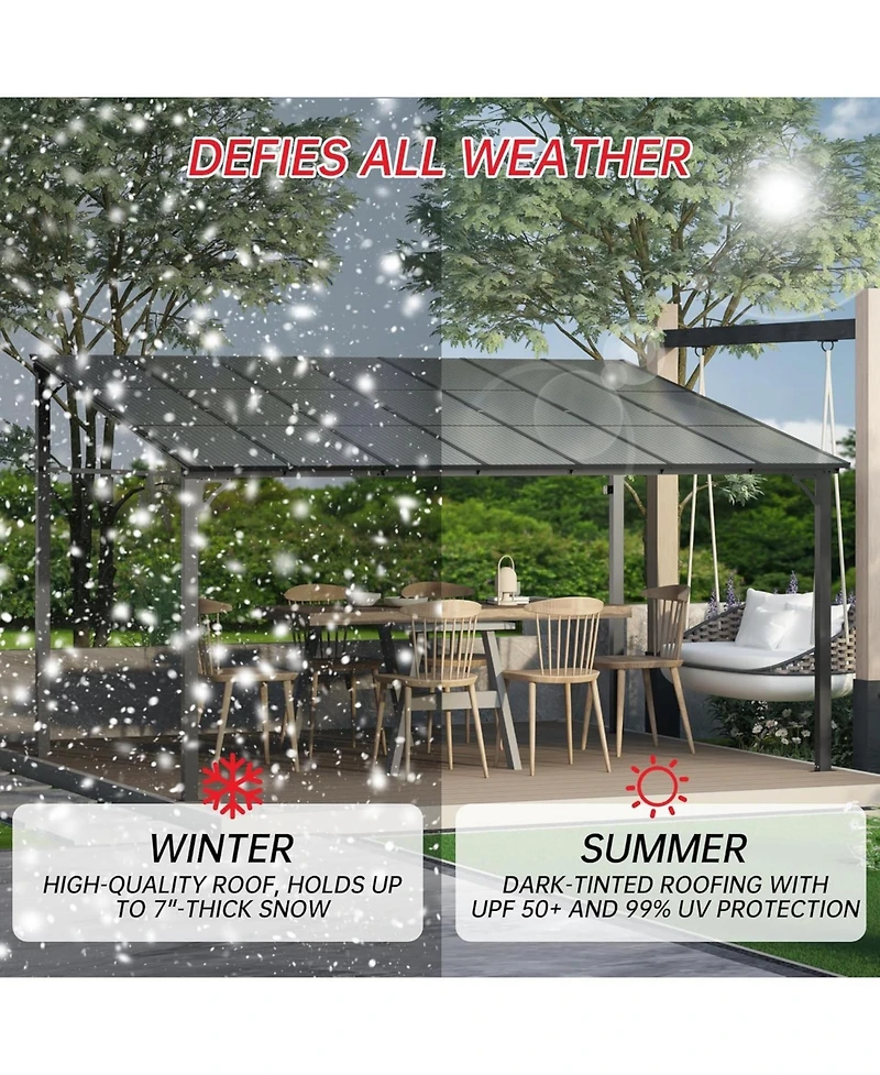 homfan Iron Frame Lean-to Canopy with Pc Roof, High-Low Patio Awning for Door Window Backyard