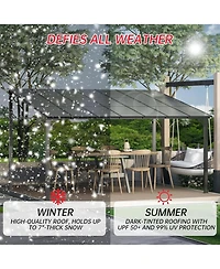 homfan Iron Frame Lean-to Canopy with Pc Roof, High-Low Patio Awning for Door Window Backyard