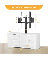 homfan Modern Tv Stand Dresser with Mount and 4 Drawers, Adjustable Media Console for 32-80 Inch TVs, Storage Cabinet for Bedroom or Living Room
