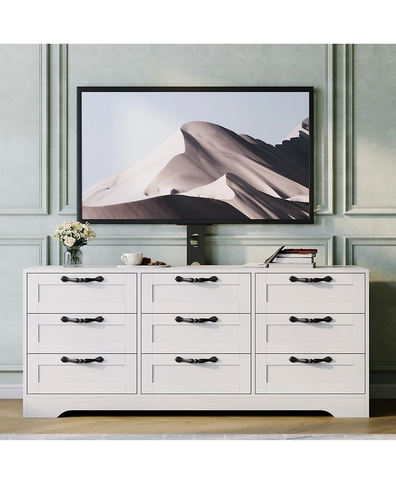 homfan 9 Drawer Dresser Tv Stand with Mount for 32-85 in TVs, Modern Entertainment Center with Drawers, Media Console Table for Bedroom