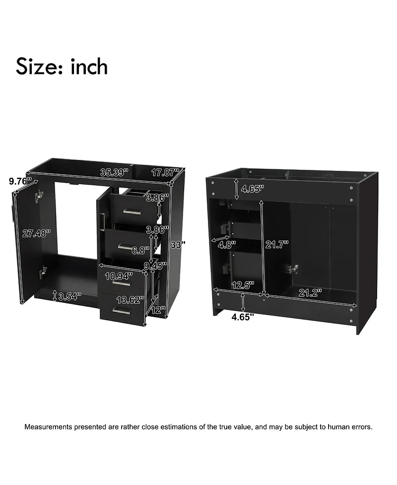 Sillysis Modern Freestanding Bathroom Vanity without Top, Solid Wood Frame, 3 Drawers Storage