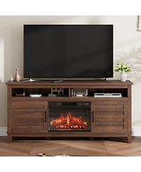 homfan Farmhouse Fireplace Tv Stand, 63" Electric Entertainment Center with Cabinet Doors, Ample Storage, Ideal for Living Room