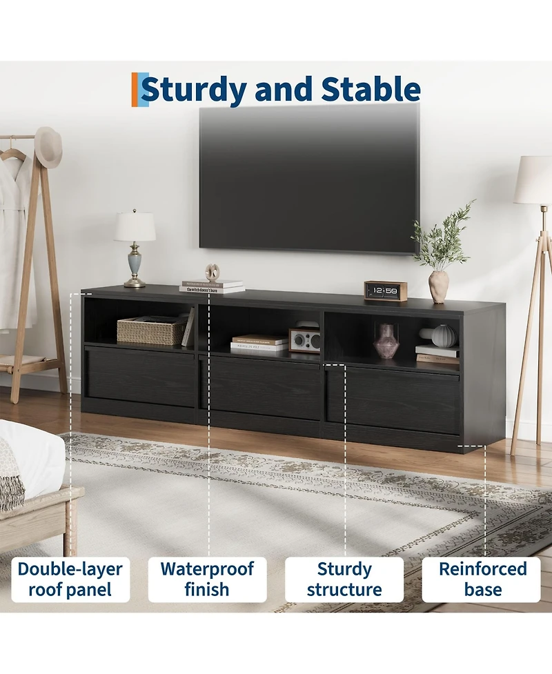 homfan 70in Tv Stand for TVs up to 85", Mid Century Modern Media Console with Storage Drawer and Open Shelves Living Room
