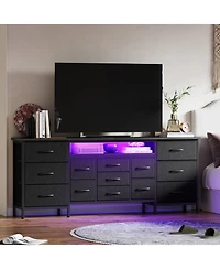 homfan 13 Drawer Tv Stand Dresser with Rgb Led Lights and Charging Station, Long Fabric for 80 Inch Tv, Large Storage Anti-Tipping Design