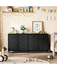 homfan Modern 63" Dresser Tv Stand with 14 Drawers and Power Outlets, Long Entryway Storage Cabinet for 65-75 Inch TVs, Bedroom