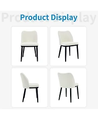 homfan Set of 2 Dining Chairs, Linen Upholstered Mid Century Chairs with Wood Legs for Dining Room or Kitchen