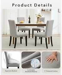 homfan Upholstered Dining Chairs Parsons Chair Set of 2, Nailhead Trim Chair with Wooden Legs,Fabric Side Chair for Dining Room,Kitchen,Living Room