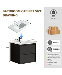 Sillysis Wall Mounted Bathroom Vanity with Ceramic Sink, Soft Close Drawers, Floating Black Cabinet