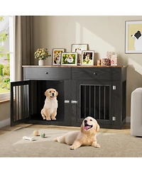 homfan Dog Crate Tv Stand, Heavy Duty Pet Kennel Furniture with 2 Drawers, Indoor Cage End Table for Small to Medium Dogs