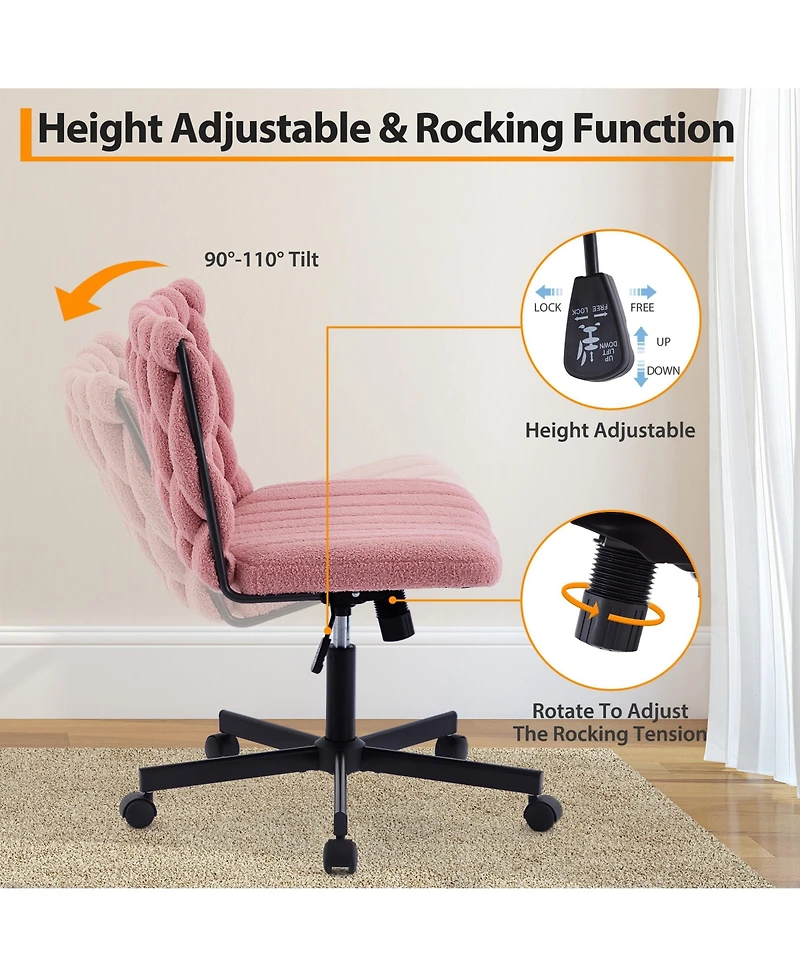homfan 25.4L x 26.2W x 35H in Wide Office Chair with Velvet Upholstery. Woven Accent Padded Desk Chair for Home Office Living Room.