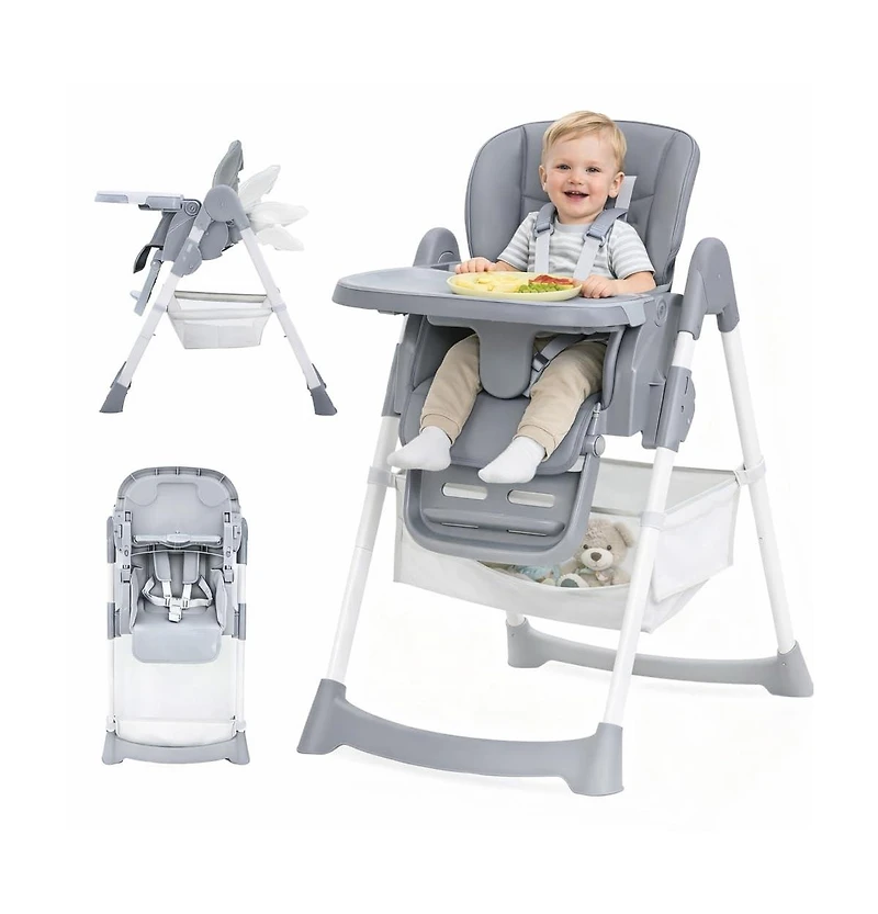 homfan Dining Chairs for Babies and Toddlers, Baby High Chair with Adjustable Height and 3-Position Removable Tray, Easy Clean Pu Cushion