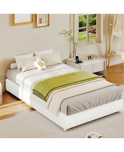 homfan King Size Cloud Bed Frame, Corduroy Bed Frame Without Headboard, Thick Fabric Upholstered Platform Bed, No Box Spring Needed, Easy Assembly