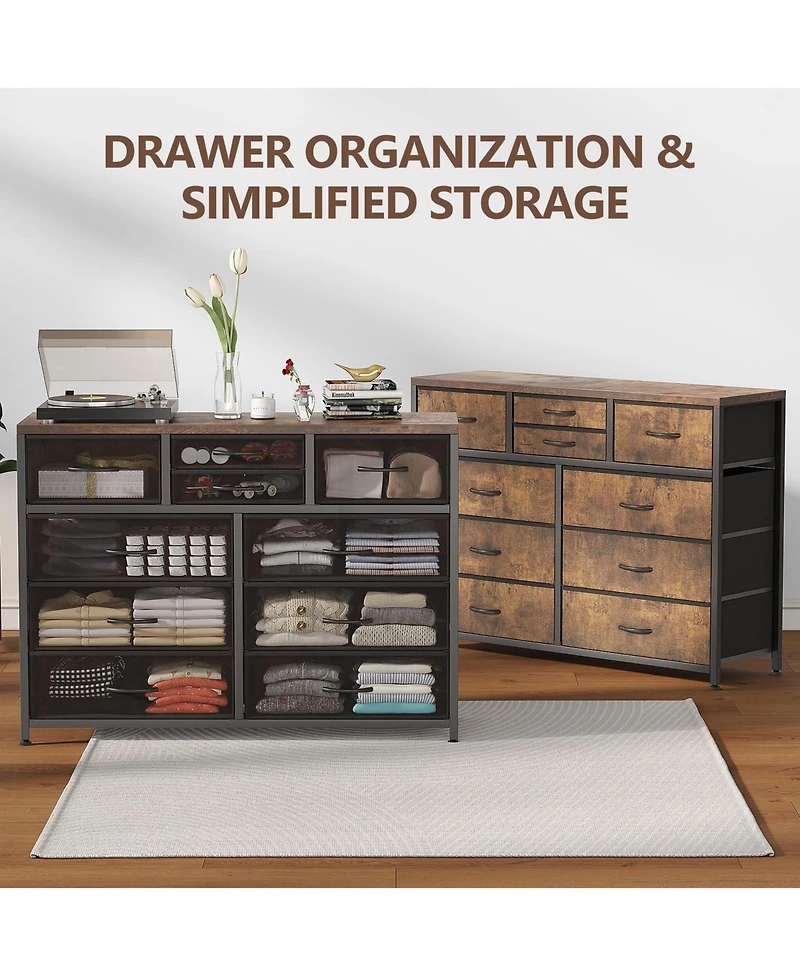 homfan 49 Inch 10-Drawer Storage Chest with Metal Frame, Fabric Dresser Cabinet for Bedroom Living Room, Engineered Wood