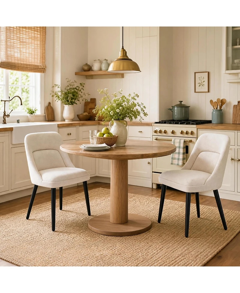 homfan Set of 2 Dining Chairs, Linen Upholstered Mid Century Chairs with Wood Legs for Dining Room or Kitchen