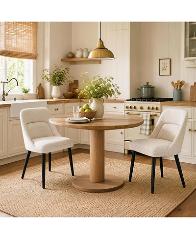 homfan Set of 2 Dining Chairs, Linen Upholstered Mid Century Chairs with Wood Legs for Dining Room or Kitchen