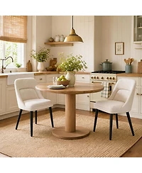 homfan Set of 2 Dining Chairs, Linen Upholstered Mid Century Chairs with Wood Legs for Dining Room or Kitchen