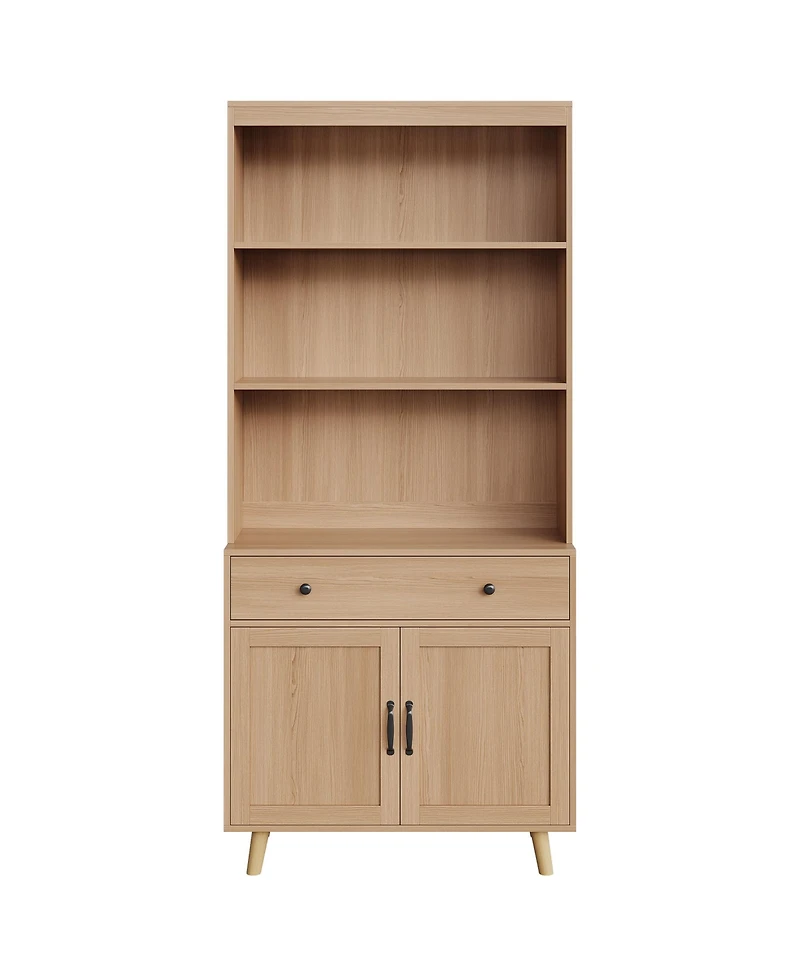 homfan Modern Freestanding Wooden Storage Cabinet with Drawer and Double Doors, Adjustable Shelf, Multipurpose Sideboard for Living Room