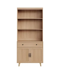 homfan Modern Freestanding Wooden Storage Cabinet with Drawer and Double Doors, Adjustable Shelf, Multipurpose Sideboard for Living Room