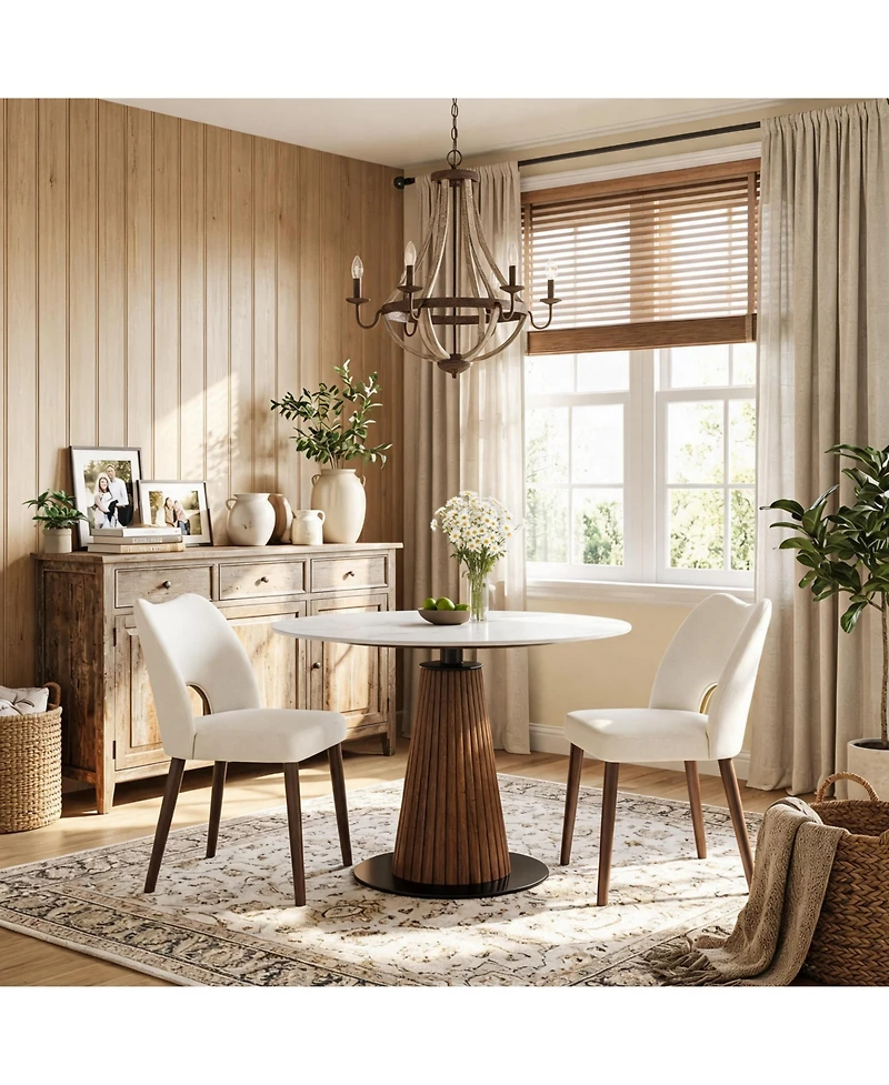 homfan Set of 2 Dining Chairs, Fabric Upholstered Mid Century Chairs with Wood Legs and Hollow Back for Dining Room or Kitchen
