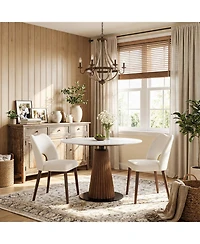 homfan Set of 2 Dining Chairs, Fabric Upholstered Mid Century Chairs with Wood Legs and Hollow Back for Dining Room or Kitchen