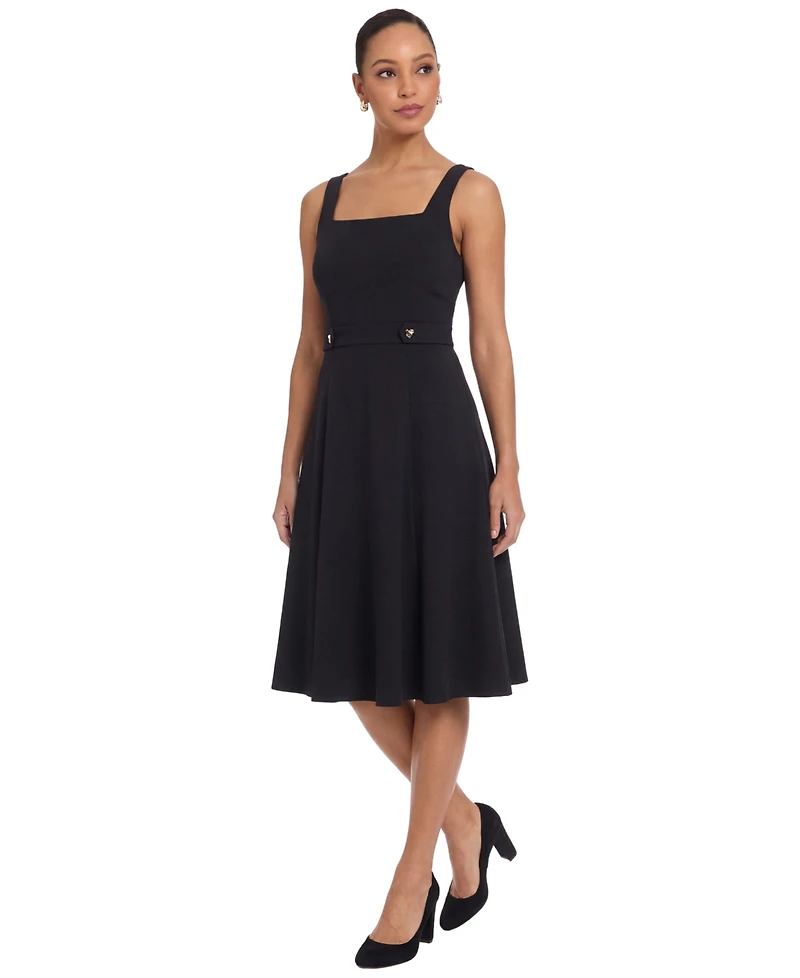 London Times Women's Square Neck Sleeveless Fit and Flare Dress